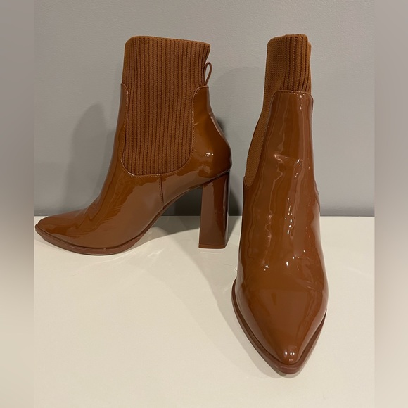 Steve Madden Cognac Patent Scavenge Booties - Picture 2 of 5